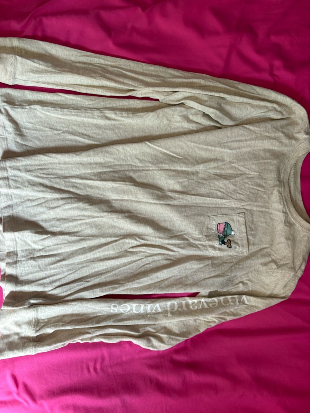 Vineyard Vines Cream Long-Sleeve Pocket Tee with Whale Graphic